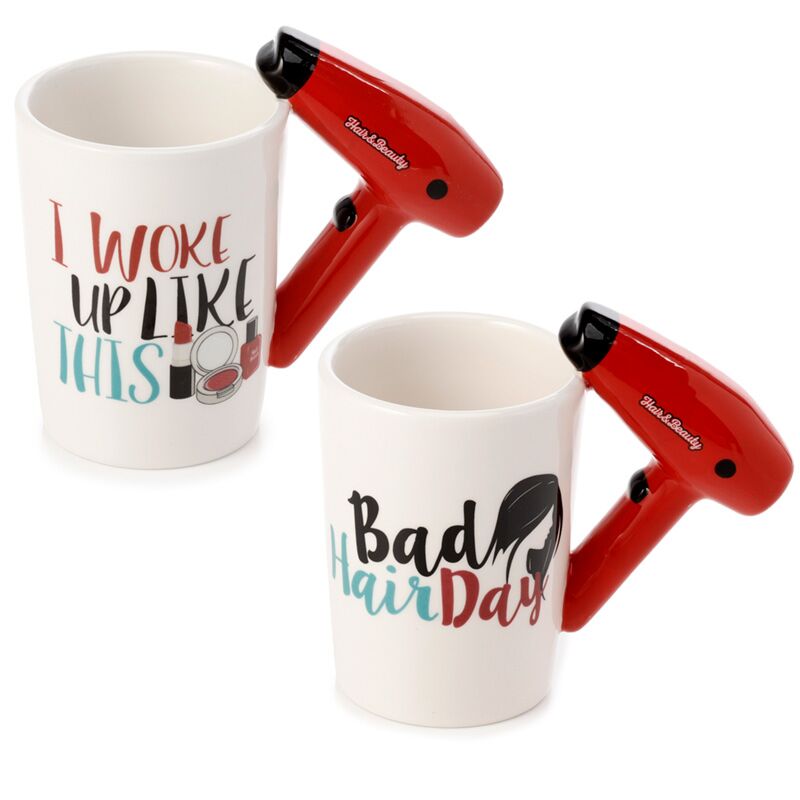 Hairdryer slogan - shaped handle ceramic mug