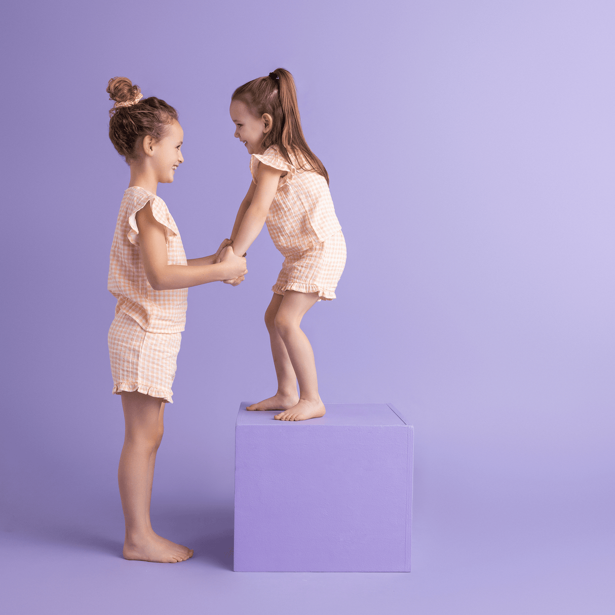 Sunset Grid | Set di ragazze bianche arancioni Muslin