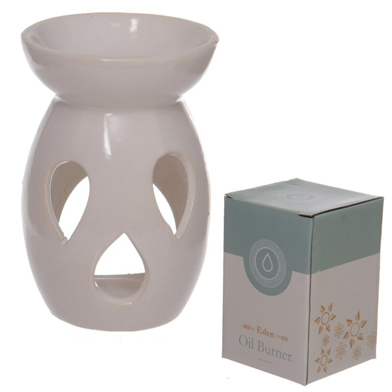 Ceramic oil and wax scent burner with cut-out white teardrop