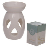 Ceramic oil and wax scent burner with cut-out white teardrop