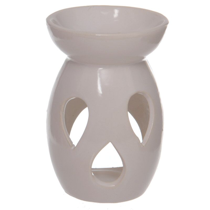 Ceramic oil and wax scent burner with cut-out white teardrop