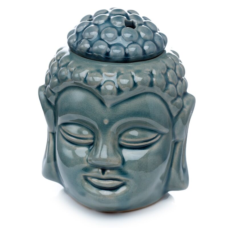Crackle glaze ceramic Thai Buddha head incense burner with lid