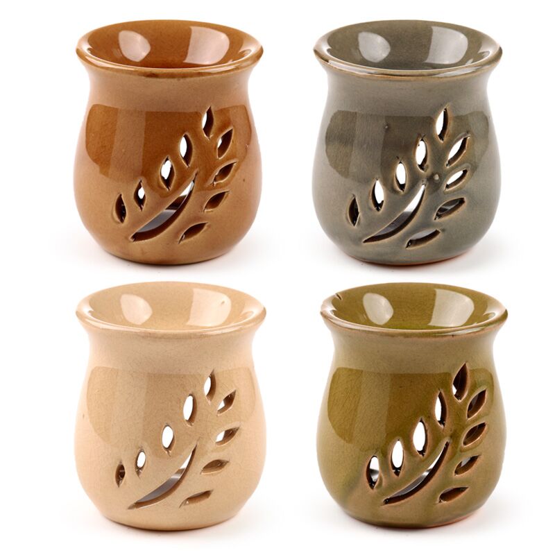 Leaf carved Crackelee Ceramic odor burner - Small