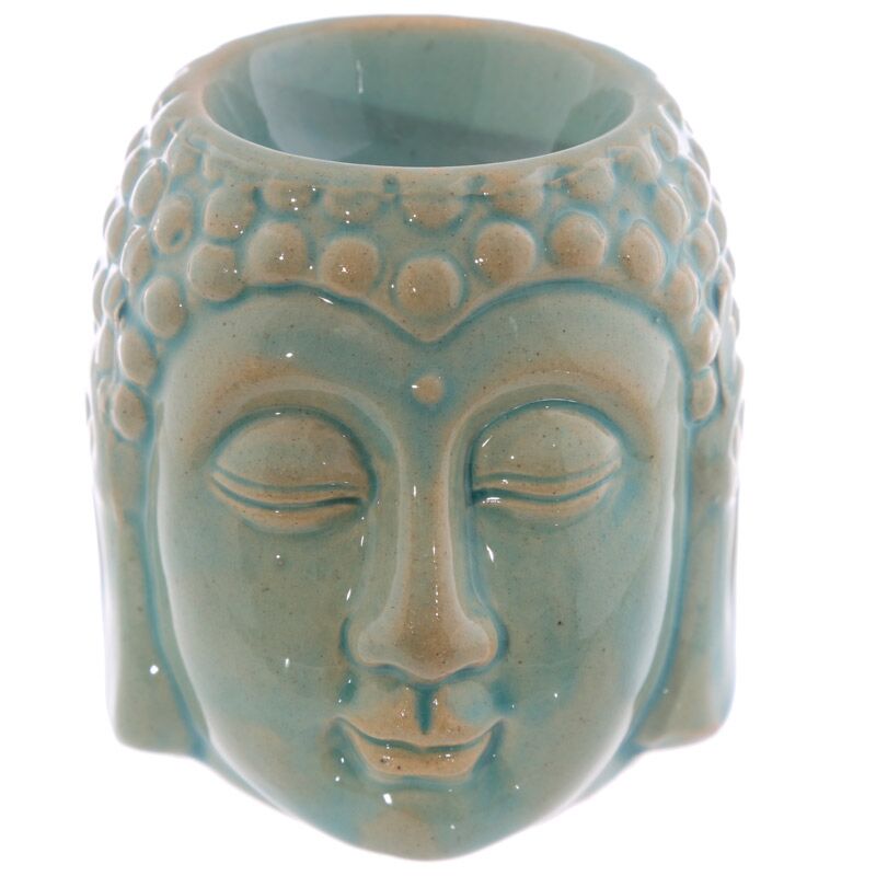 Crackle glaze ceramic Buddha head incense burner - small