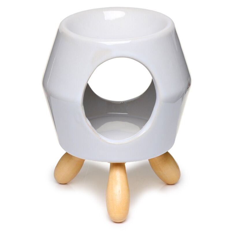 Abstract white ceramic scent burner with foot