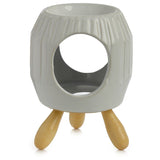 White abstract ribbed ceramic scent burner with foot