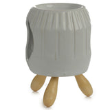 White abstract ribbed ceramic scent burner with foot