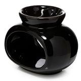 Oval negro de doble tazón aceite de cerámica y quemador de aroma de cera