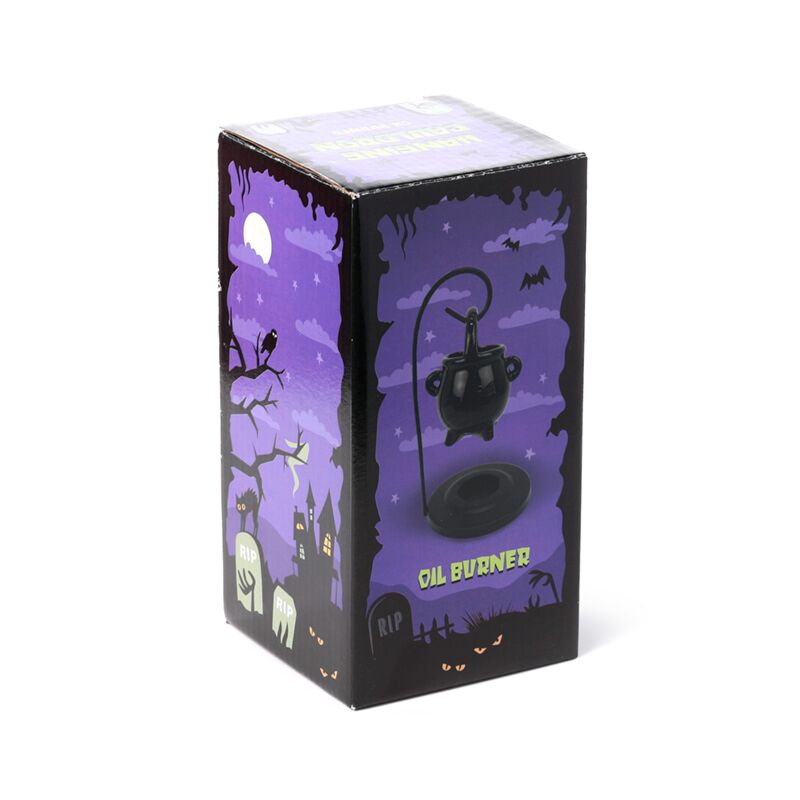 Burner di profumo appeso alla caldaia nera con supporto