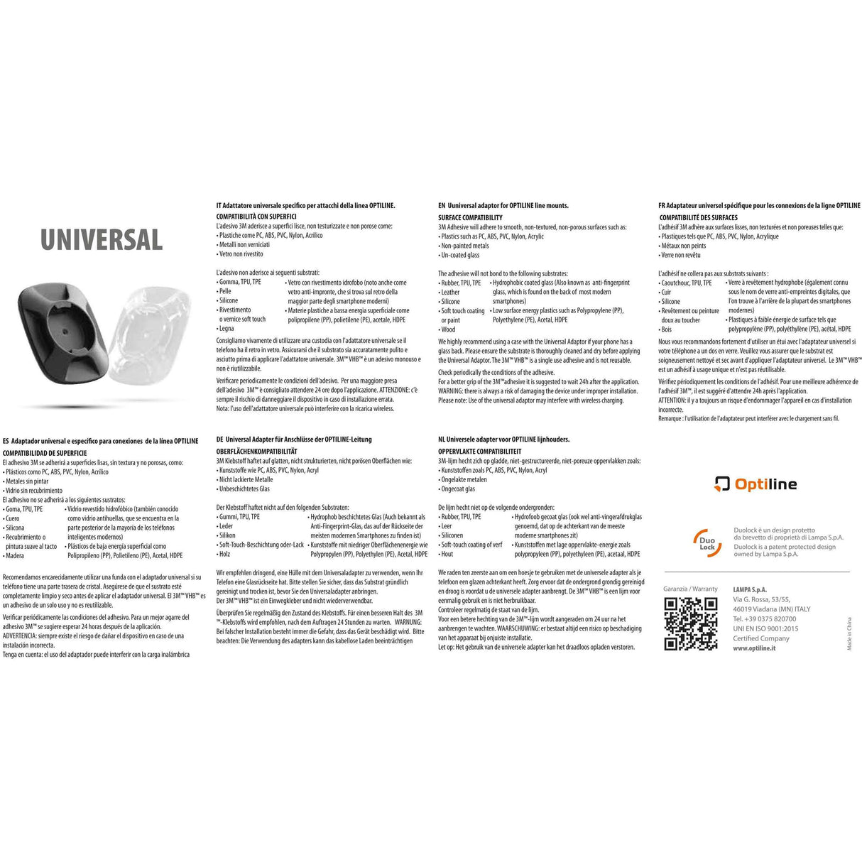 Optiline universal adapter clear
