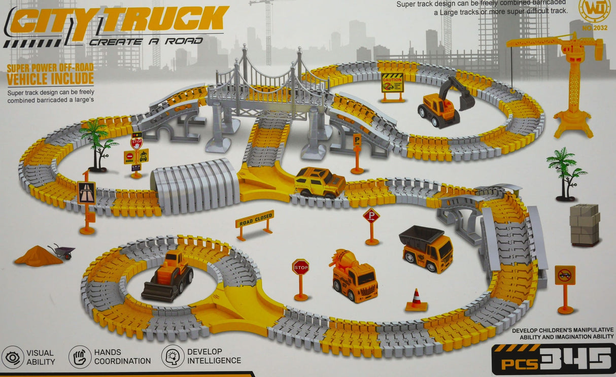 Jonotoys CityTruck autoroute avec de nombreuses pièces de piste et accessoires et 3 APO de voitures; S; S;