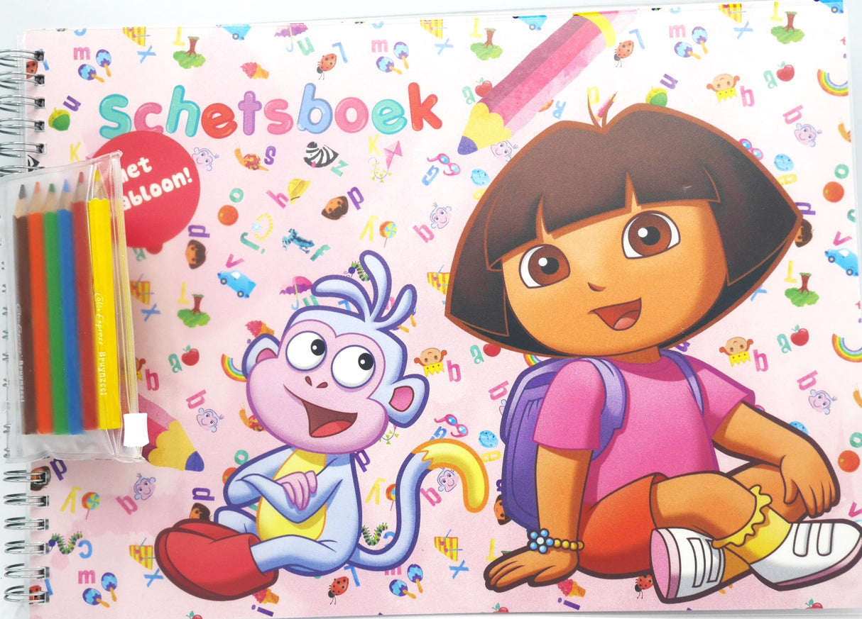 Bongers toy Dora and Diego sketchbook with 6 colored pencils and drawing template