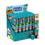 Adoramals wild animals large screw cap drawing case 12 colored pencils sharpener