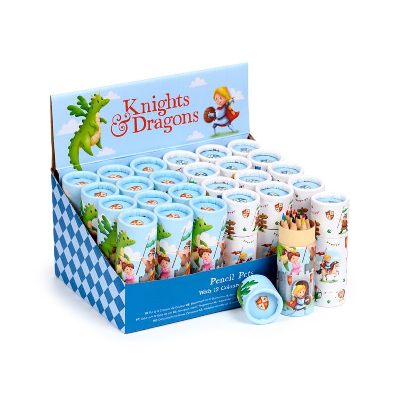 Tubo da disegno Knights Dragon, 12 matite colorate