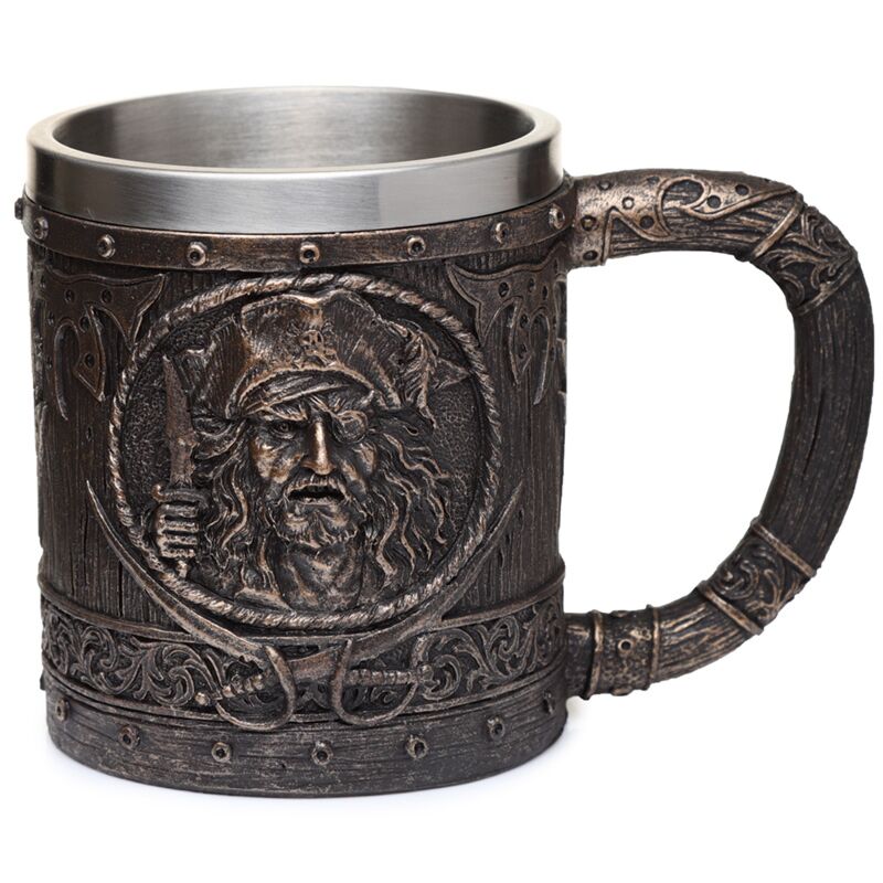 Decorative brushed gold wood-effect pirate beer mug