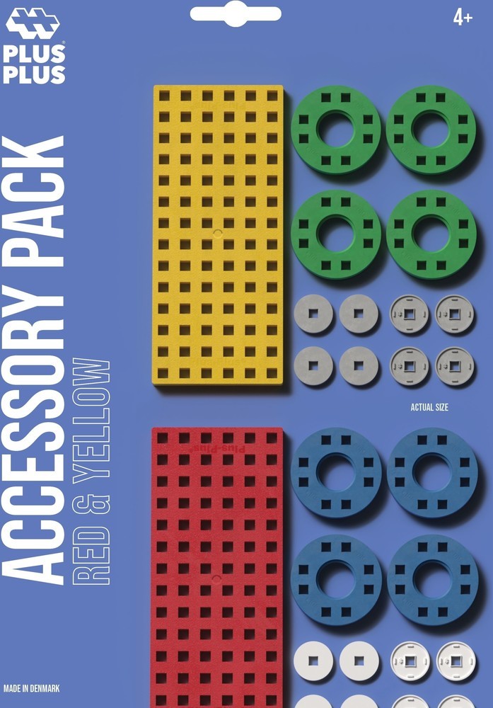Plus plus bouwplaat geel rood klein en wielen plus-plus: 26 stuks (3966)