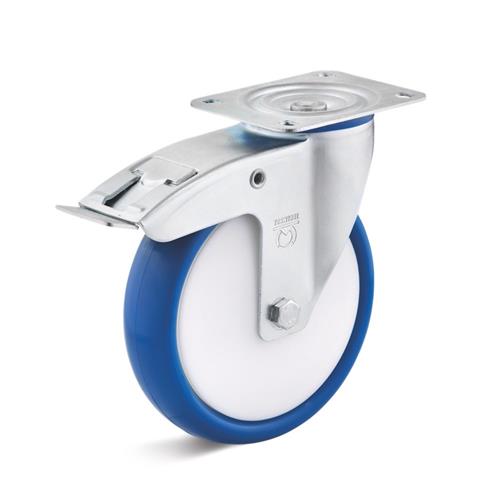 Torwegge zwenkwiel m rem pu ø100 kunststof