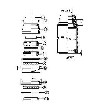 TECORA Ball Head Set1 1 8 pouces fil semi-geint 25.4-44-30.0 noir