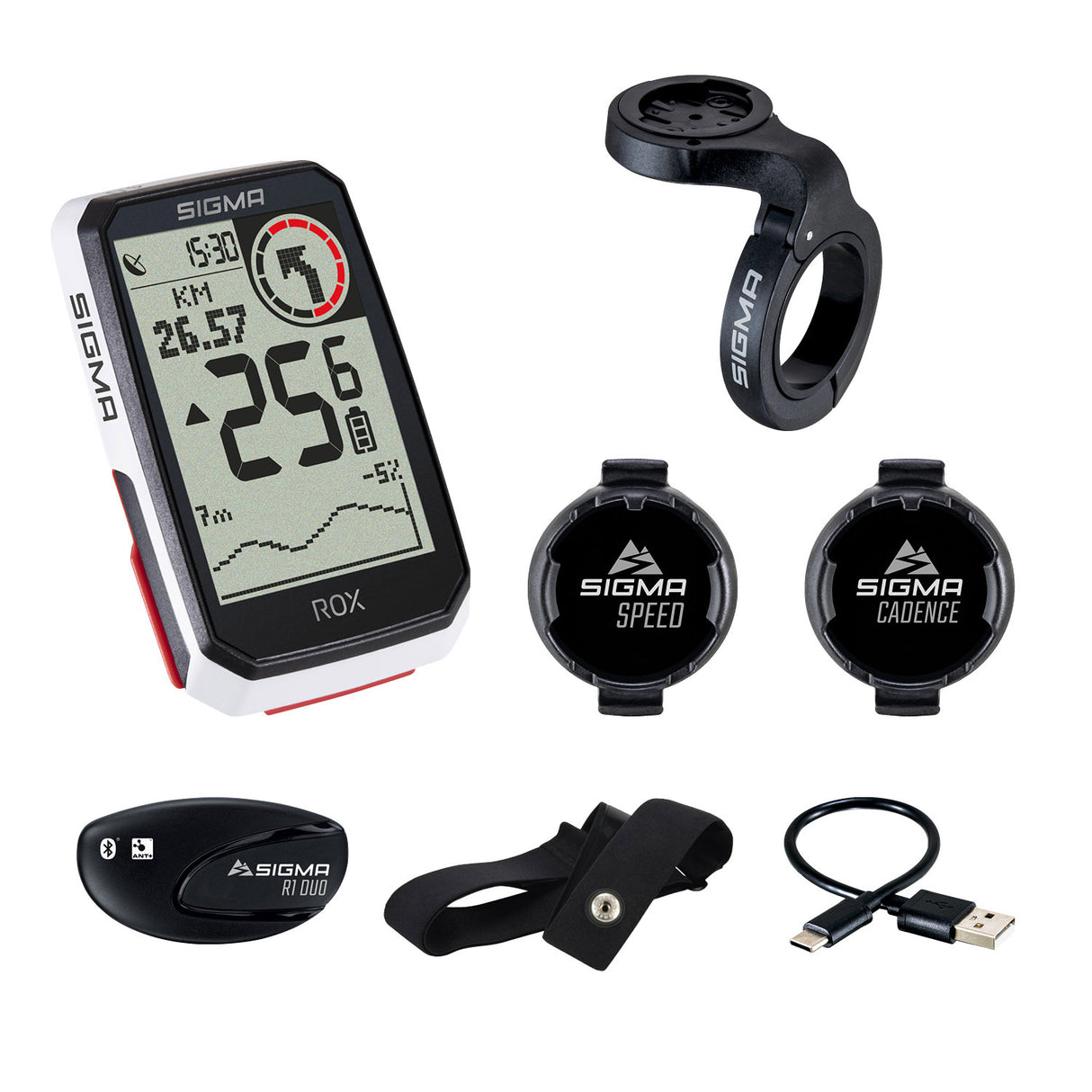 Sigma Rox 4.0 GPS BW WI HR handlebar holder CAD speed sensor top mount set