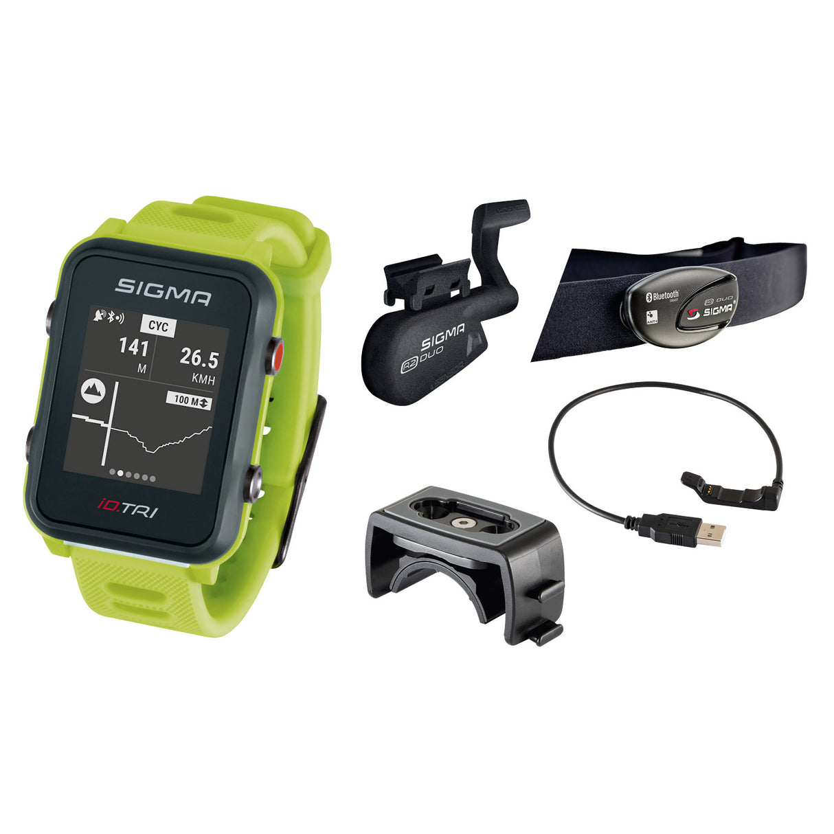 Sigma ID.Tri Neon Green Basic ZS Harts GPS Acti Ant + BLE + Sensorset