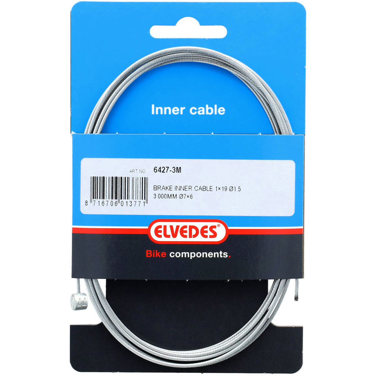 Elvedes Brake indre kabel 3000mm galvaniseret Ø1.5mm t-nipple