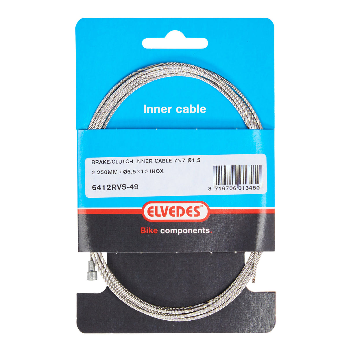 Elvedes brake inner cable 2250mm v-nipple 6412rvs-49