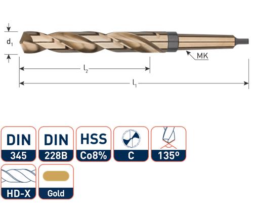 Rotec mc boor din345 25.0mm cobalt