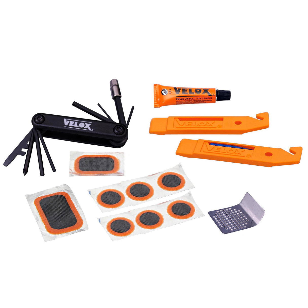 Velox tire repair kit with tire levers and multi-tool