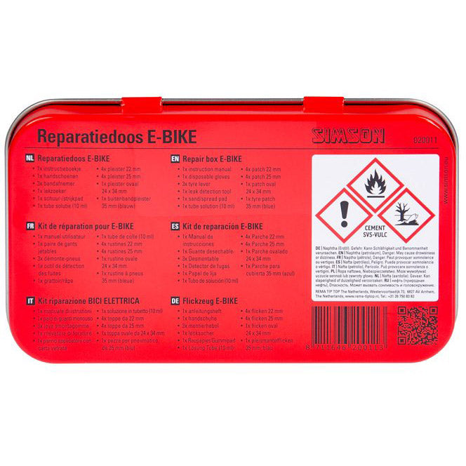 Repair box e-bike aluminum red white 14-piece