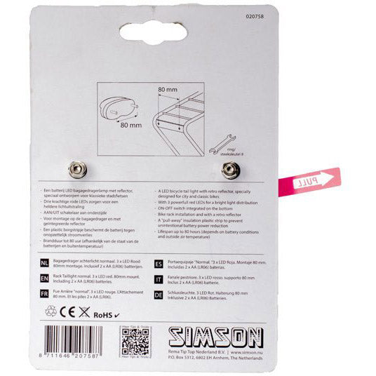 Batería de luz trasera rejilla de equipaje LED rojo