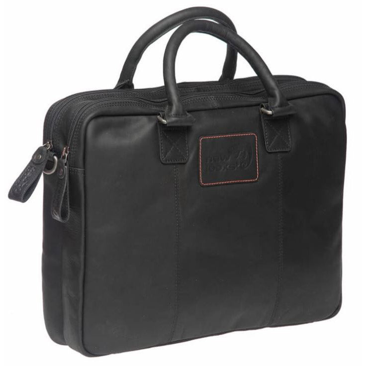 Läder bärbara väska Santos - lyx, robust läder - lämpligt för pendling - svart, cognac - r k variohaken - unisex