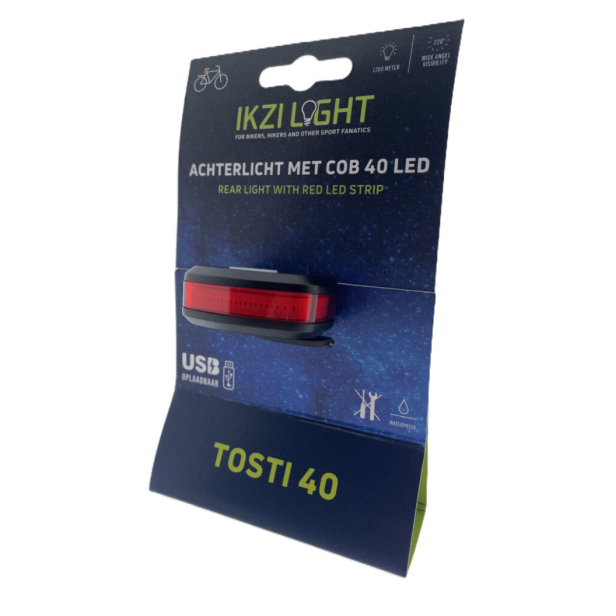 Ikzilight achterlicht tosti 40 cob led, usb-oplaadbaar