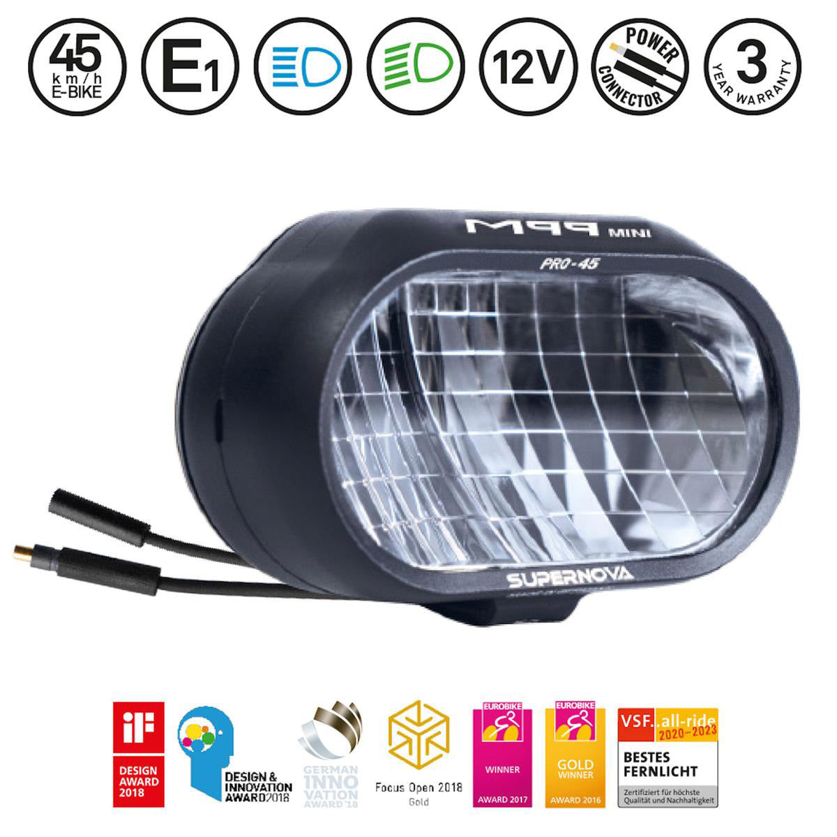 Supernova Supernova M99 Mini 45 forlygte til e-cykel, E1