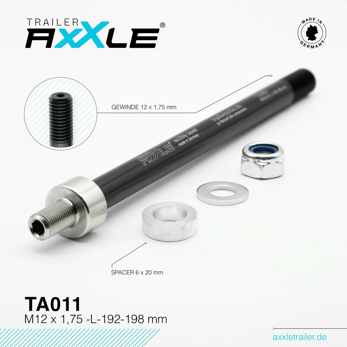 Bobike Radoxx Planaksel til trailer M12X1.75 192-198mm