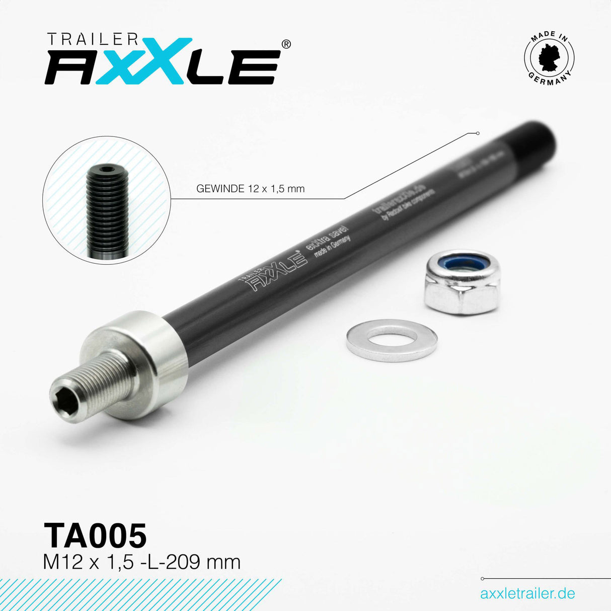 Bobike radoxx ašis priekabai m12x1.50 209mm