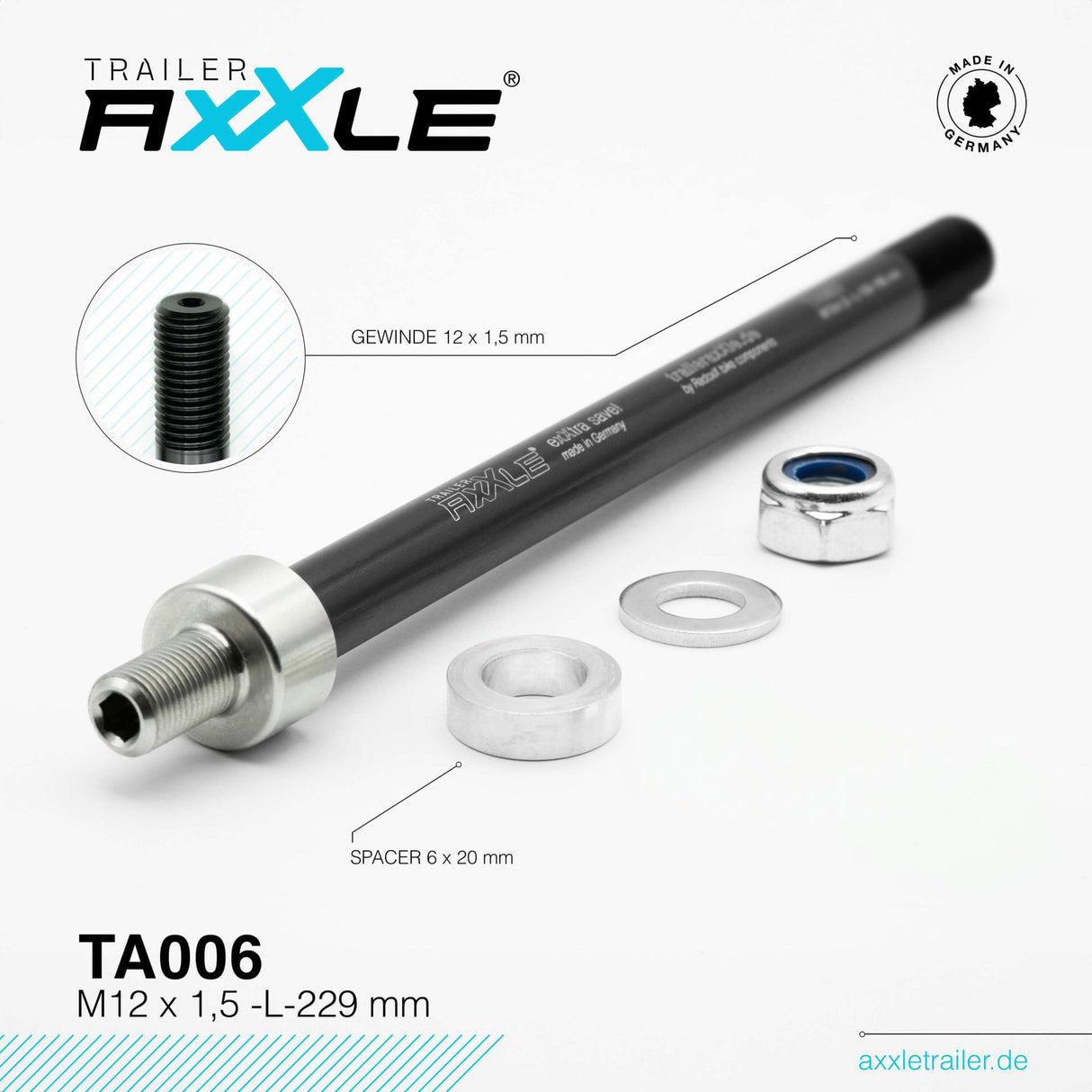 Bobike Radoxx Planse Axle til trailer M12X1.50 229mm