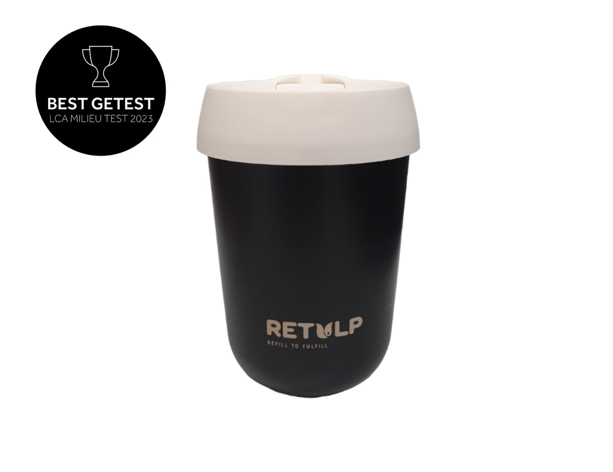 Retulp koffiebeker - zwart - chalk white