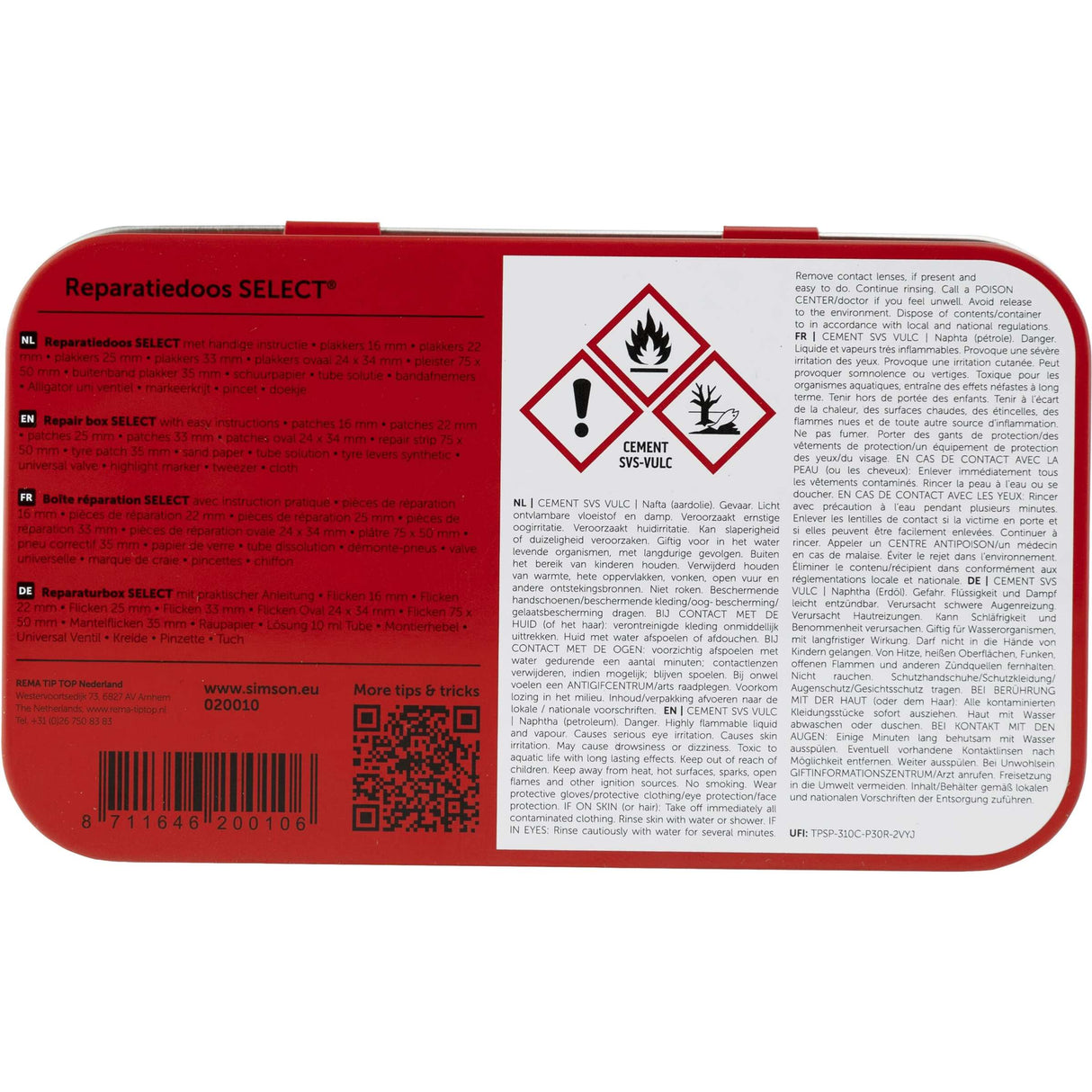 Reparationslåda Välj 12,5 cm aluminiumröd vit 23-stycke