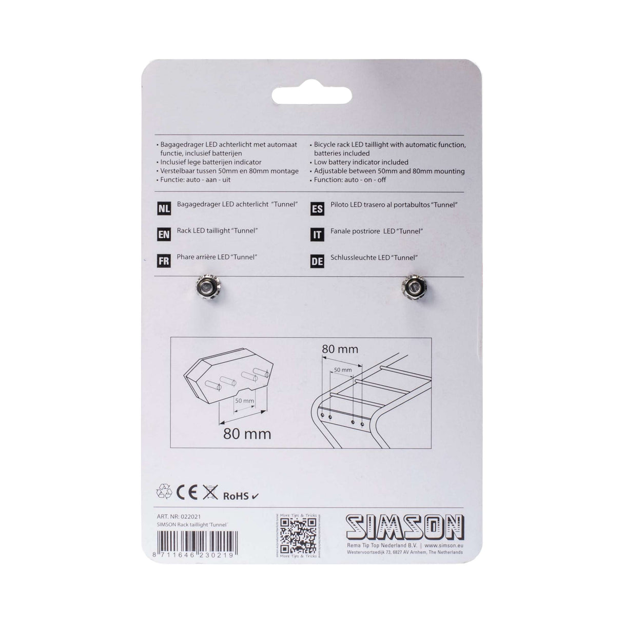 Simson Batterie Gepäck Rack Rack Hannergrënn 3 LED Auto