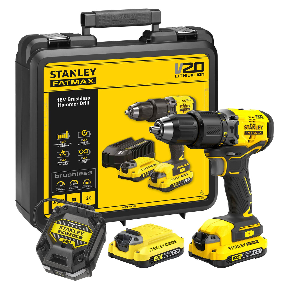 Stanley Fatmax SFMCD715D2K V20 18V BL Hammer Drill | 2x 2.0Ah - SFMCD715D2K-QW