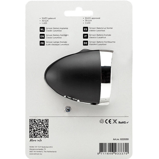 Simson koplamp luxurious classic 30lux zwart