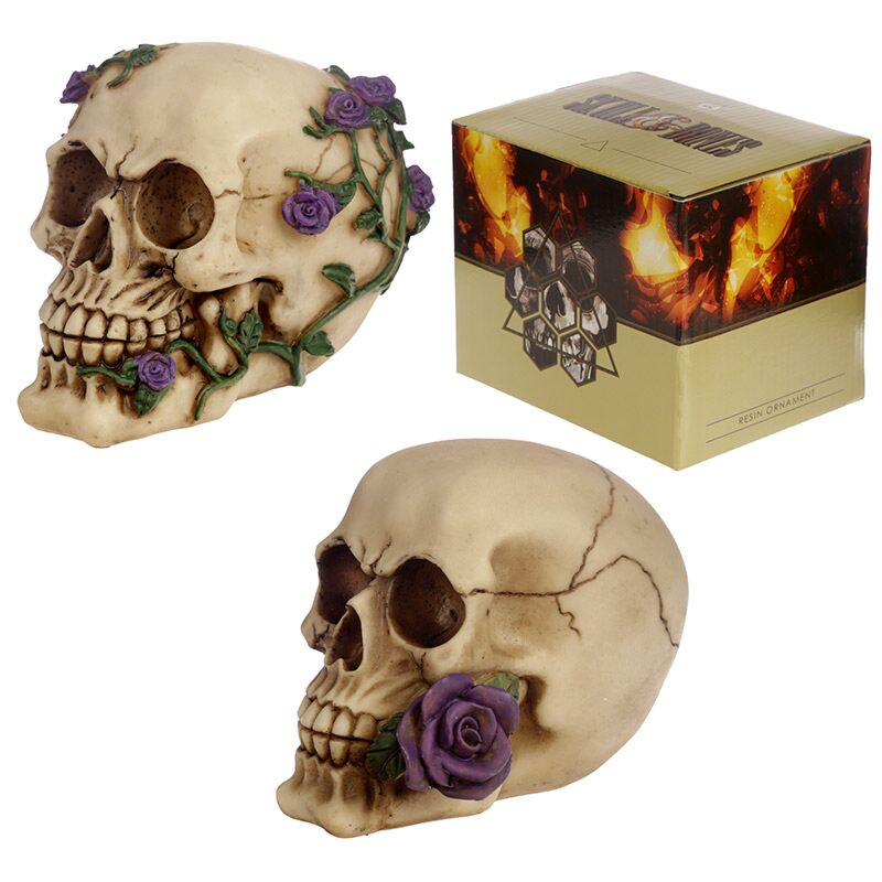 Skull bones with purple roses home accessory
