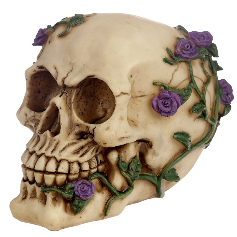 Skull bones with purple roses home accessory