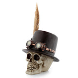 Steam punk style skull with top hat feathers home accessory