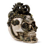 Steampunk style skull with gears and feathers home accessory