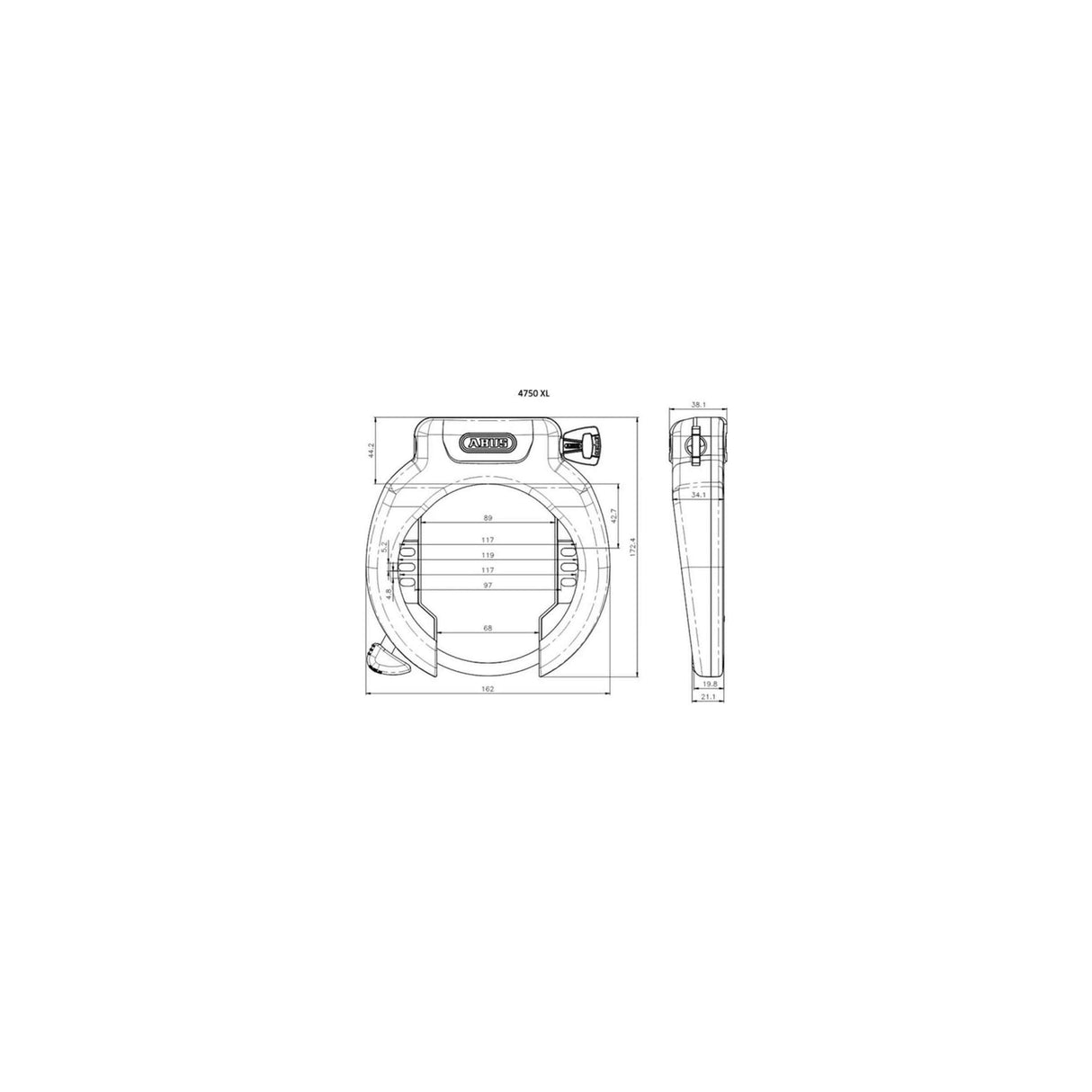Abus Frame Ringslot Amparo 4750XL R. Security Level 9. With large wheel opening