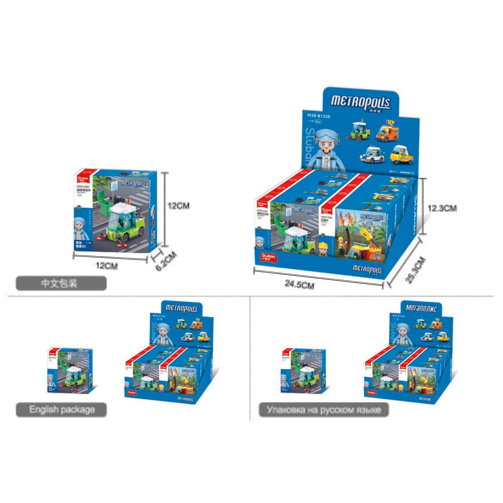 Sluban metropolis mini auto's 4 types 8 in een doos metropolis (m38-b1328)