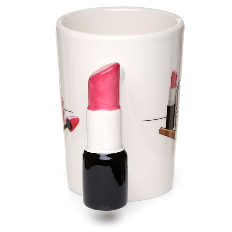 Lipstick - shaped handle ceramic mug