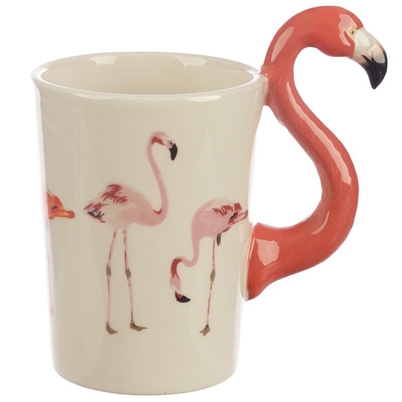 Flamingo pink - shaped handle ceramic mug