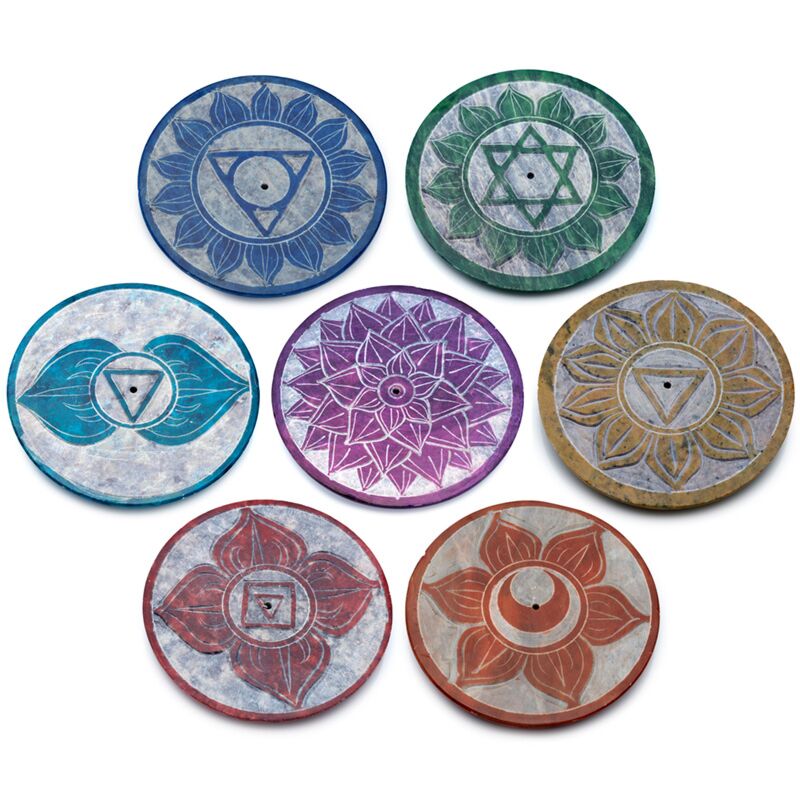 Soap stone chakra round incense holder
